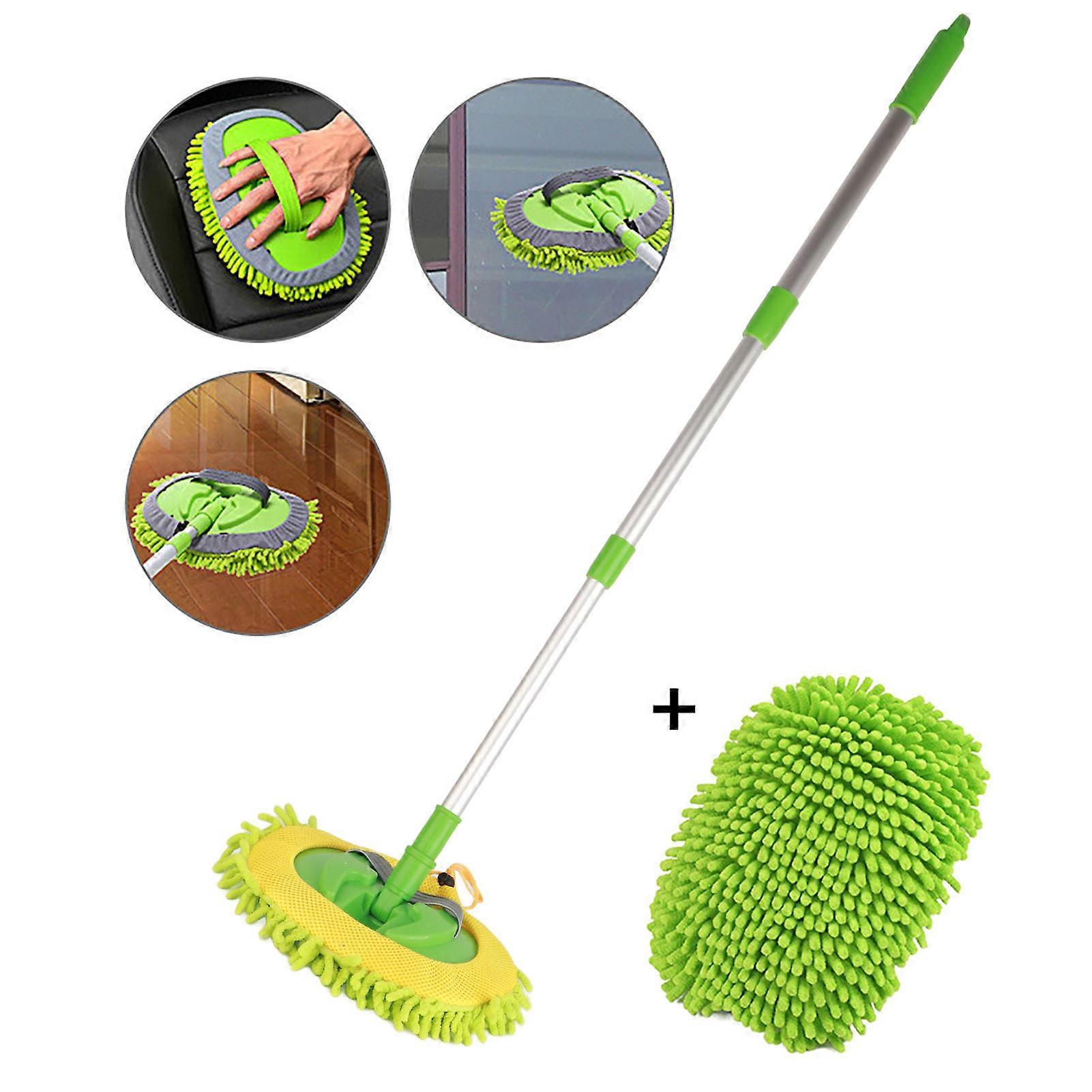 Chenille wash mitt for auto detailing with long handle