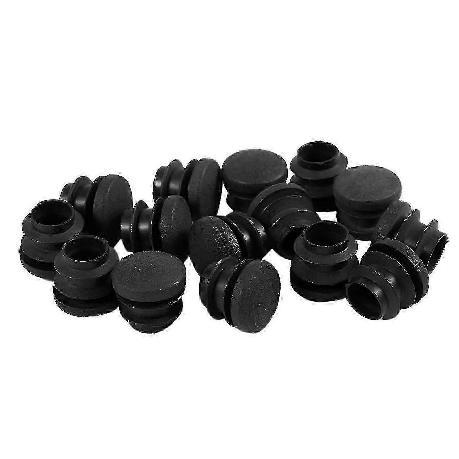 Black Plastic Blanking End Caps for Round Tubes - 15 Pcs, 16mm Pipe Insert Bung