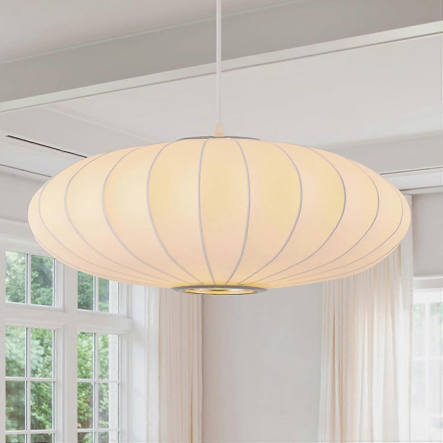 Lantern Pendant Light Imitation Silk Lampshade White Boho WabiSabi Hanging Lamp With Adjustable Height 60cm
