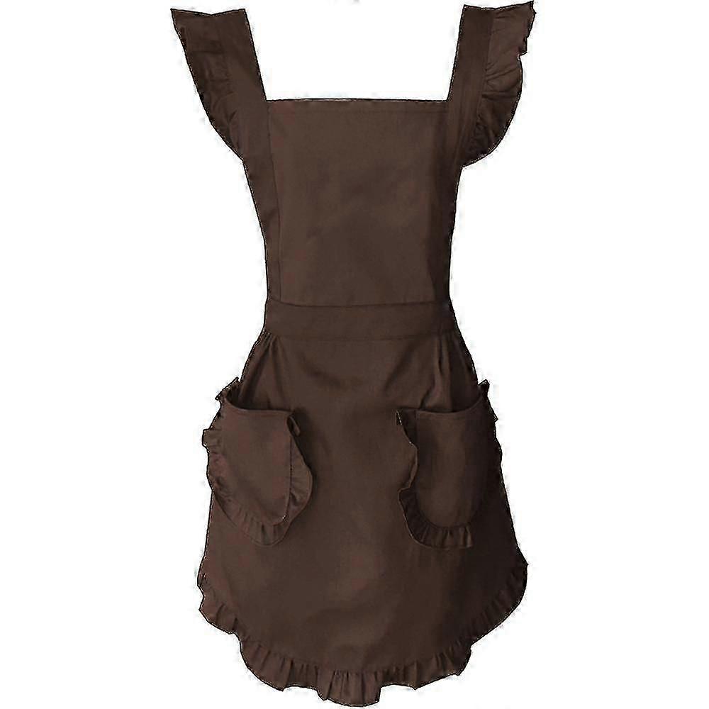 Retro Adjustable Ruffle Apron With Pockets, Small To Plus Size Ladies