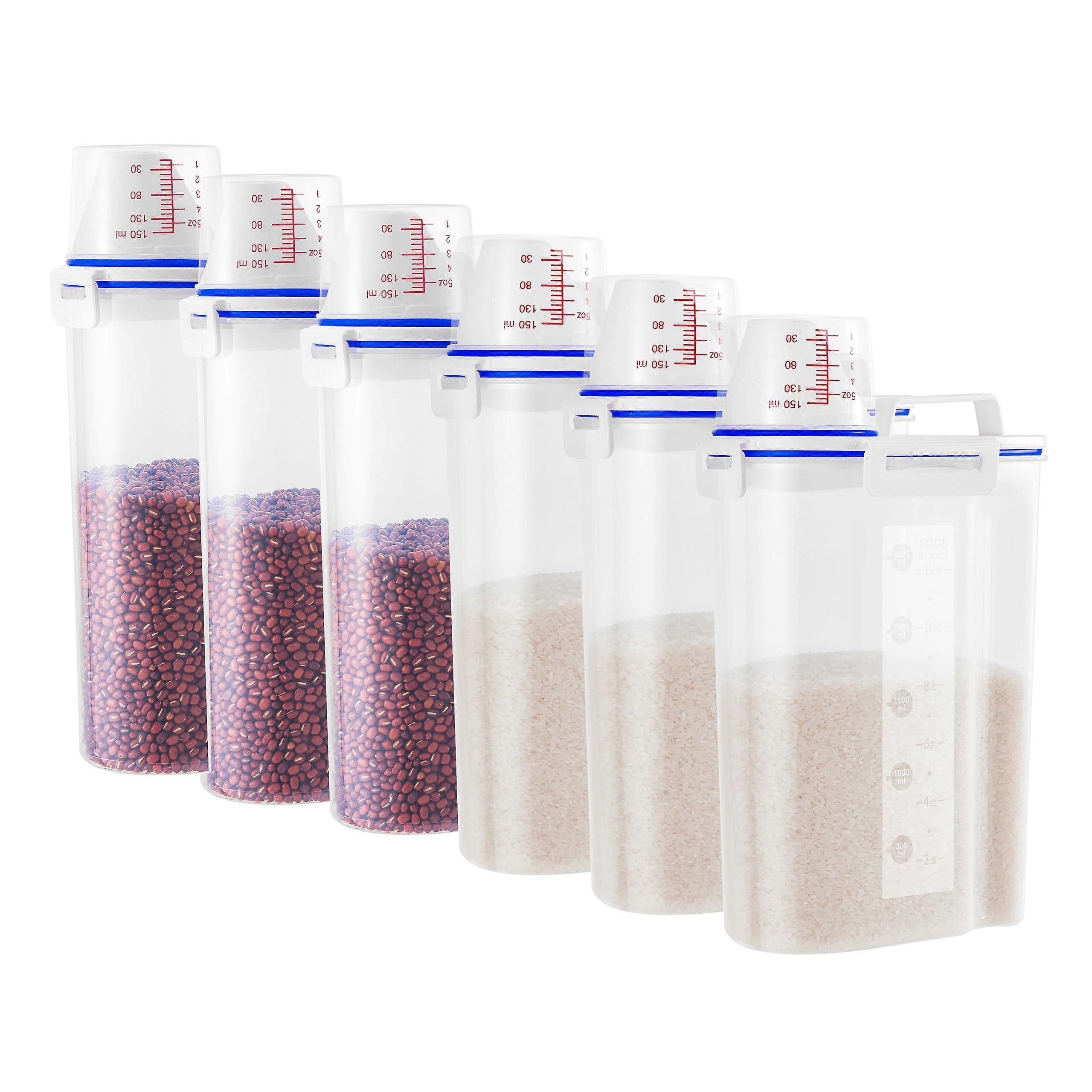 Rice Storage Containers Set of 6, 10 Lbs Airtight Dispenser with Measuring Cup for Cereal, Grain, Flour, Sugar, Oatmeal, Pet Food