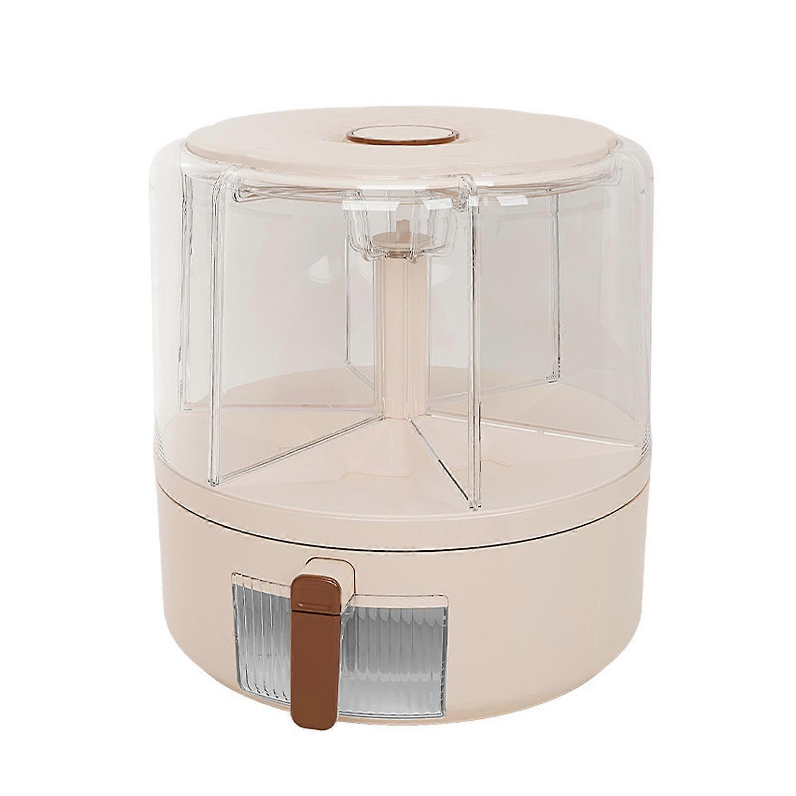 Rice Storage Dispenser 360 Degree Rotation Cereal Dispenser For Pantry Airtight Removable Bucket Cream White Small
