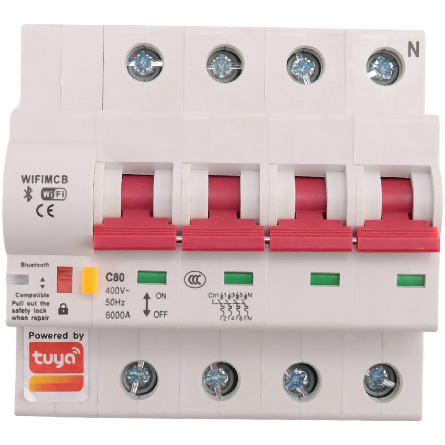 Tuya Smart Circuit Breaker 80A WiFi Smart Circuit Breaker Automatic Switch Overload Short Circuit Protection(4P)