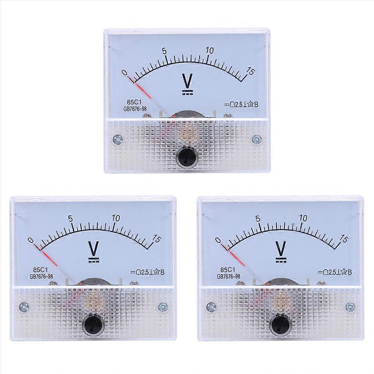 3X Pointer Type DC Voltmeter, 85C1 DC 0-15V Mechanical Analog Voltage Panel Meter