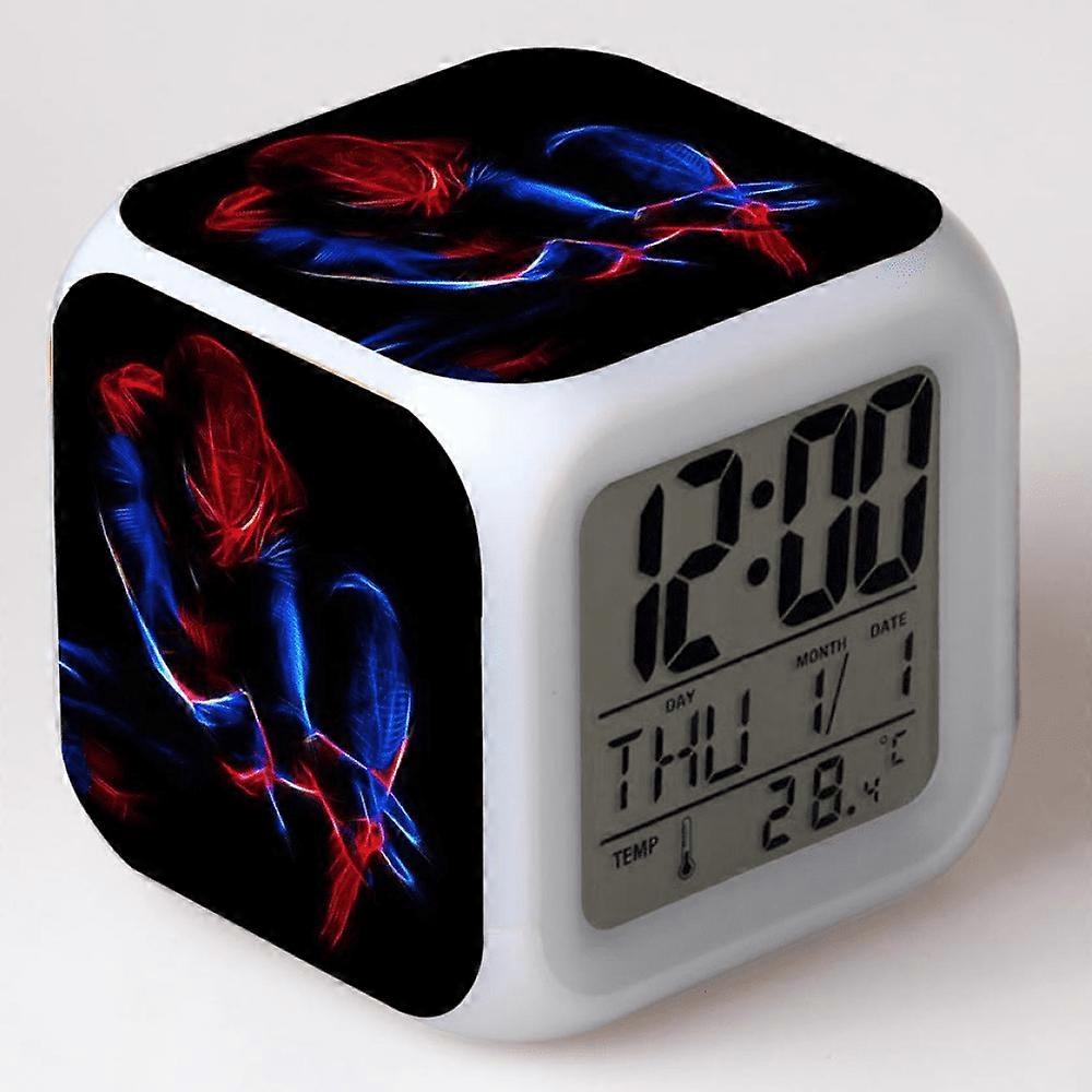 HANNTAOO Kids Digital Alarm Clock with Spider-Man Pattern, 7 Color LED, Thermometer & Night Light – Compatible with HTNL#1649