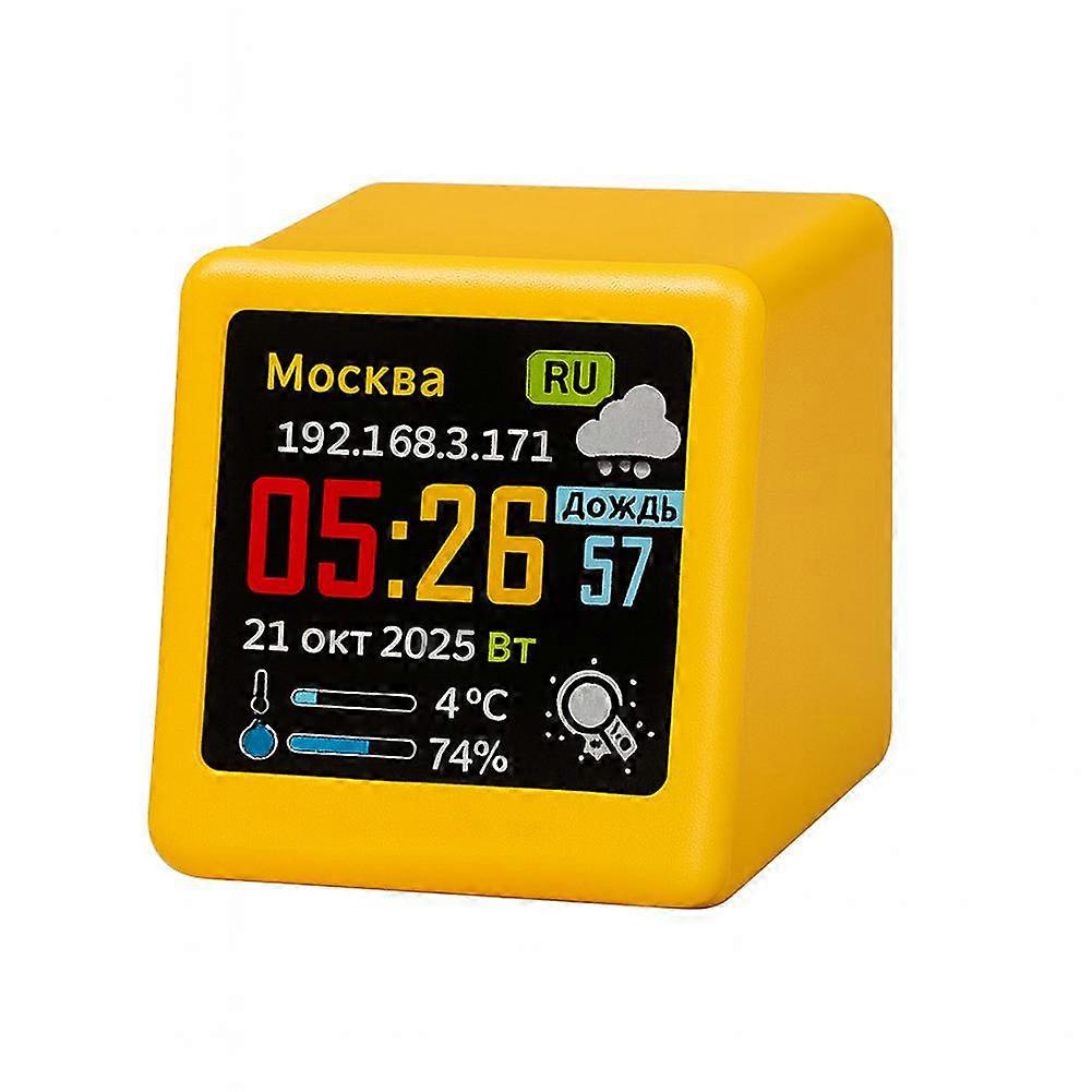 Russian WIFI Smart Desktop Clock Weather Station 1.5 Inch IPS Color Screen Temperature Humidity Alarm Small TV Type C Powered