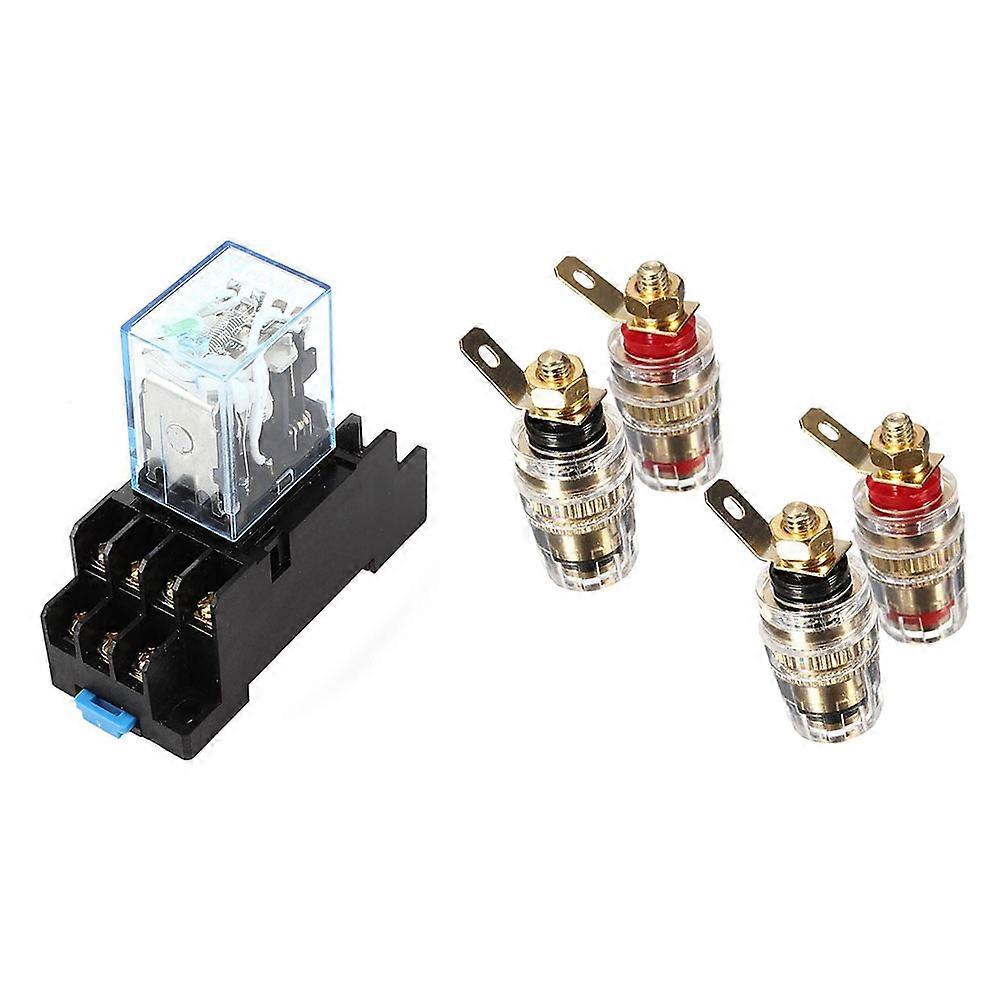 4Pcs Amplifier Speaker Terminal Binding Post 4mm Banana Plug Jack & 1 Set HH54P Coil 4PDT 14 Pins Electromagnetic Relay