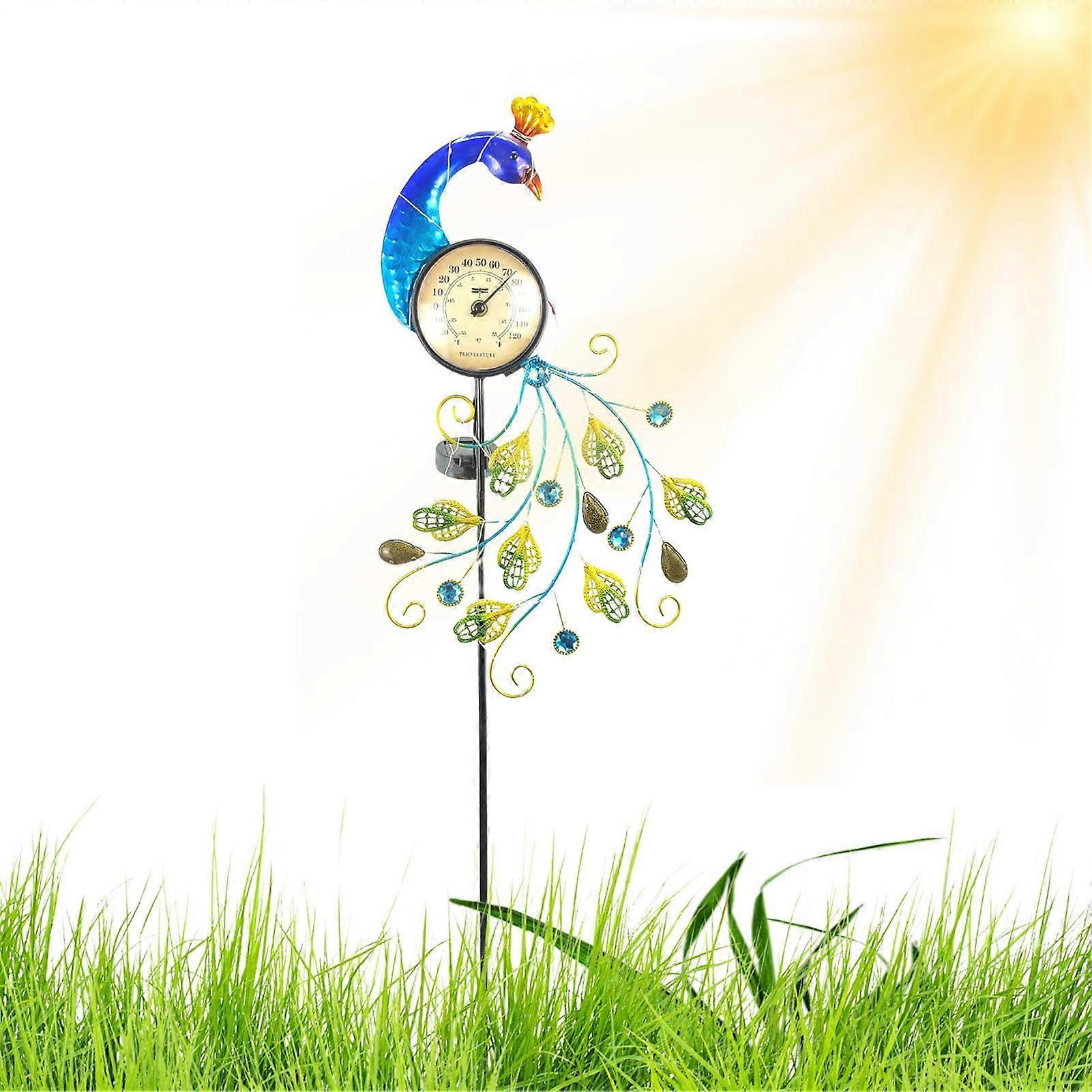 Solar Garden Lights with Temperature Display Waterproof LED Landscape for Yard Patio Walkway