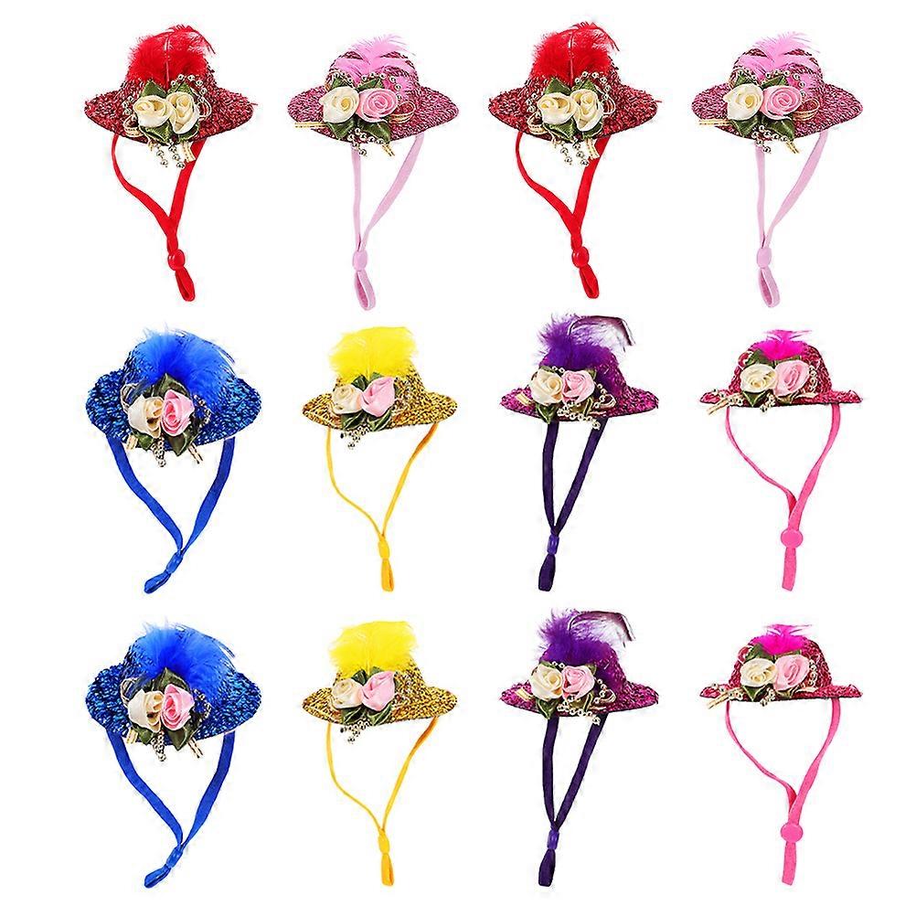 Adjustable Strap Pet Chicken Hat for 12Pcs Fun Mini Cap Headwear
