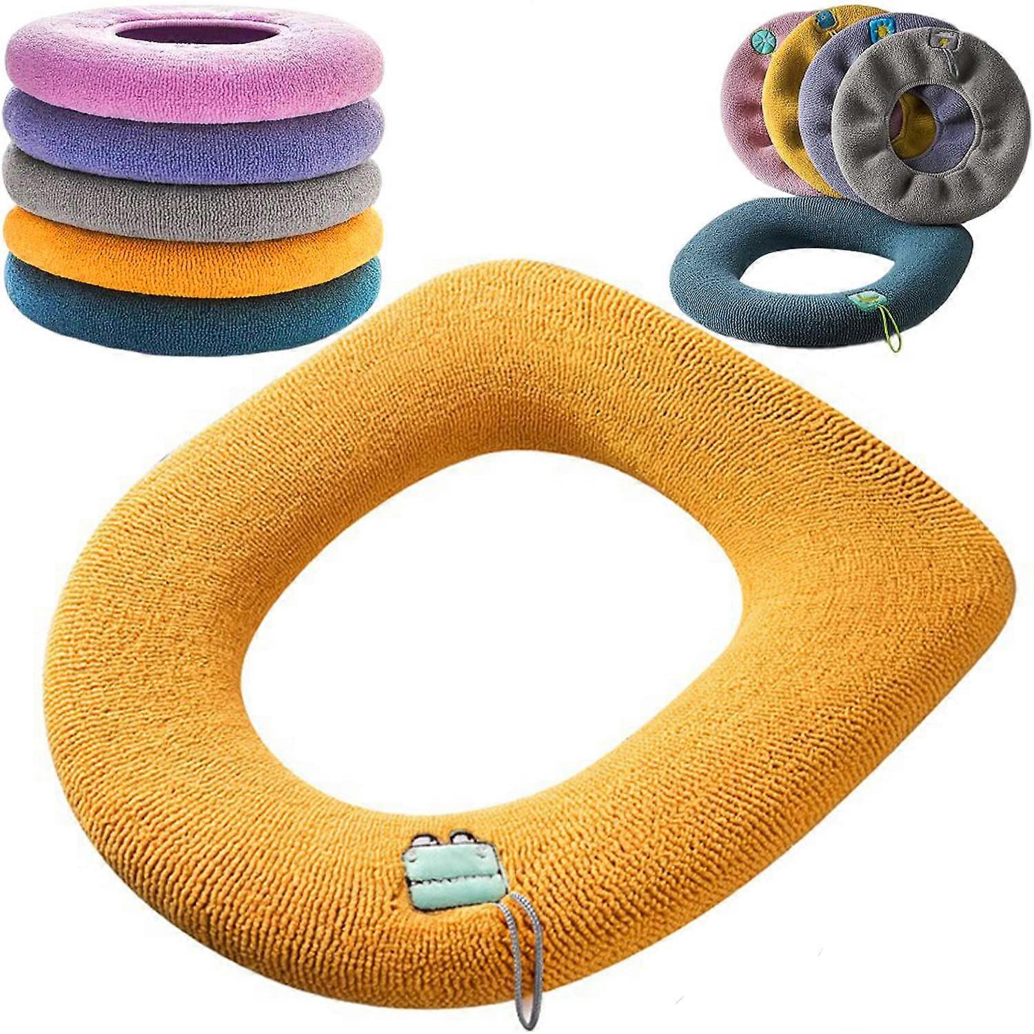 5pcs Universal Waterproof Soft Toilet Seat Cover Set with Hanging Loop, Washable Warm Cushion Pads