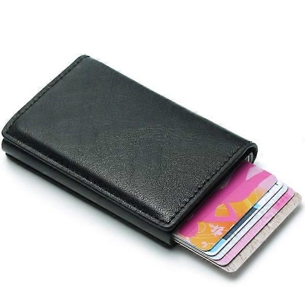 RFID-Secure Leather Jacket Card Holder Slides Out 8 Cards Custom Brown