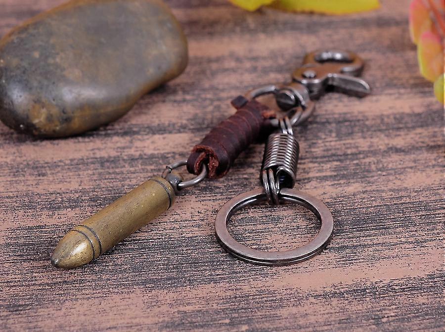 Trigger Snap Hook Fob Spring Brass Bullet Real Cowhide Leather Keychain Key Ring
