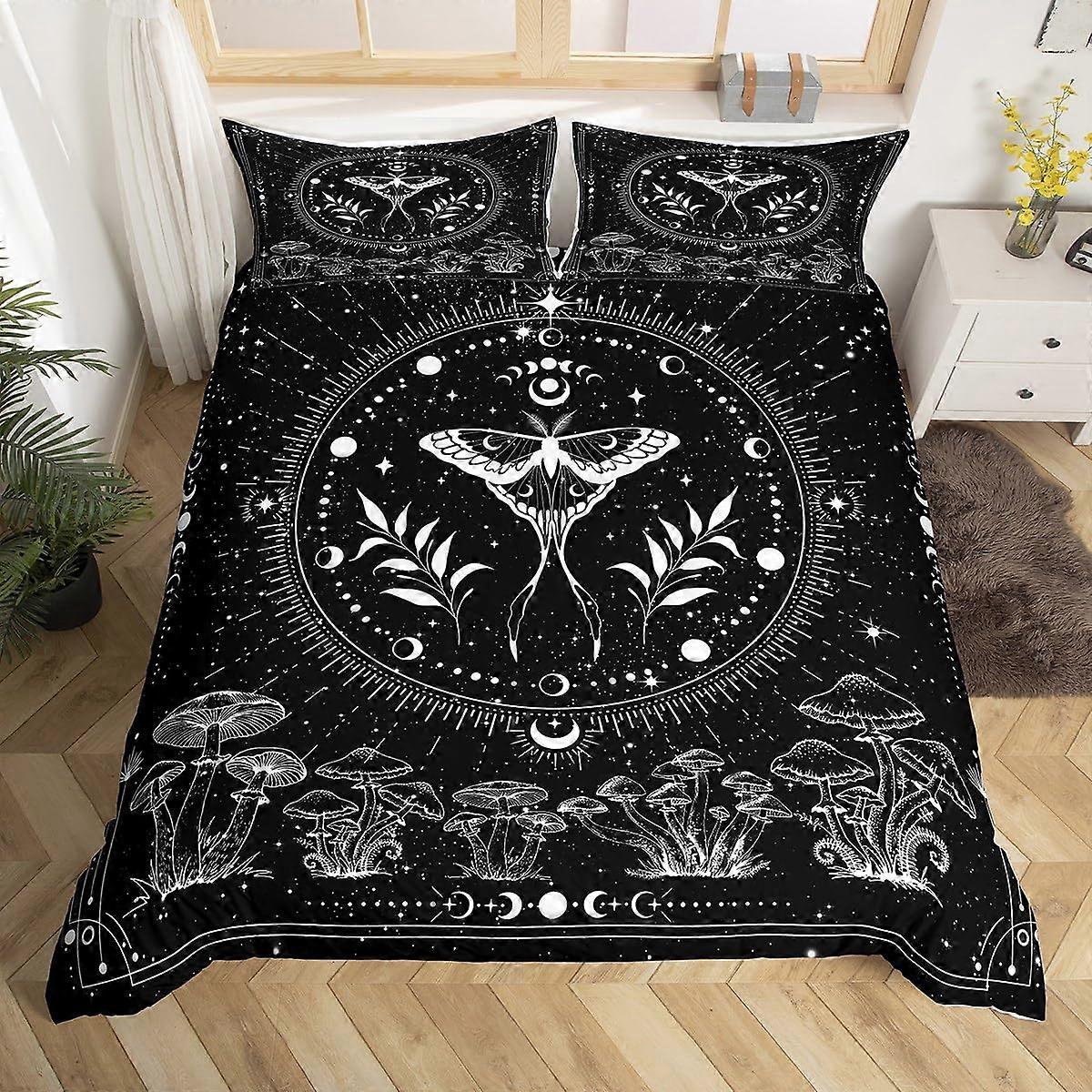 Full Size Bohemian Galaxy Duvet Cover Set with Sun and Moon Print, 2 Pillowcases, FadeResistant