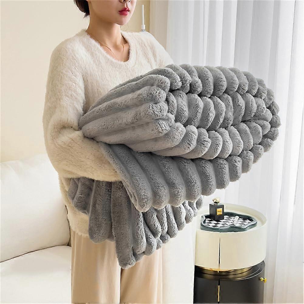 Ultra Soft Faux Fur Blanket for Couch and Bed, Warm DoubleLayer Plush Throw, Light Grey 59x79in