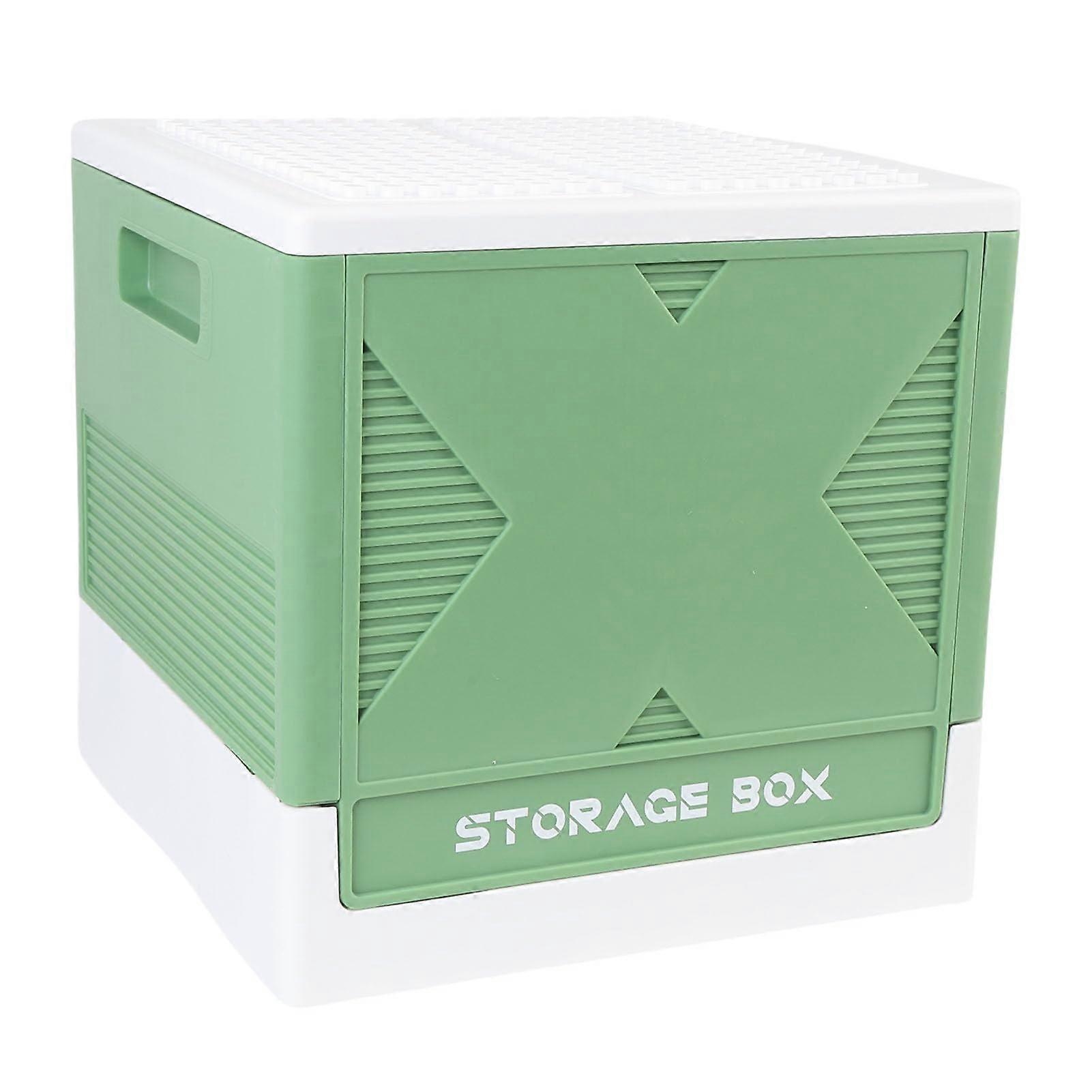 Large 37L Toy Storage Box with Building Baseplate, Foldable Stackable Play Organizer Green