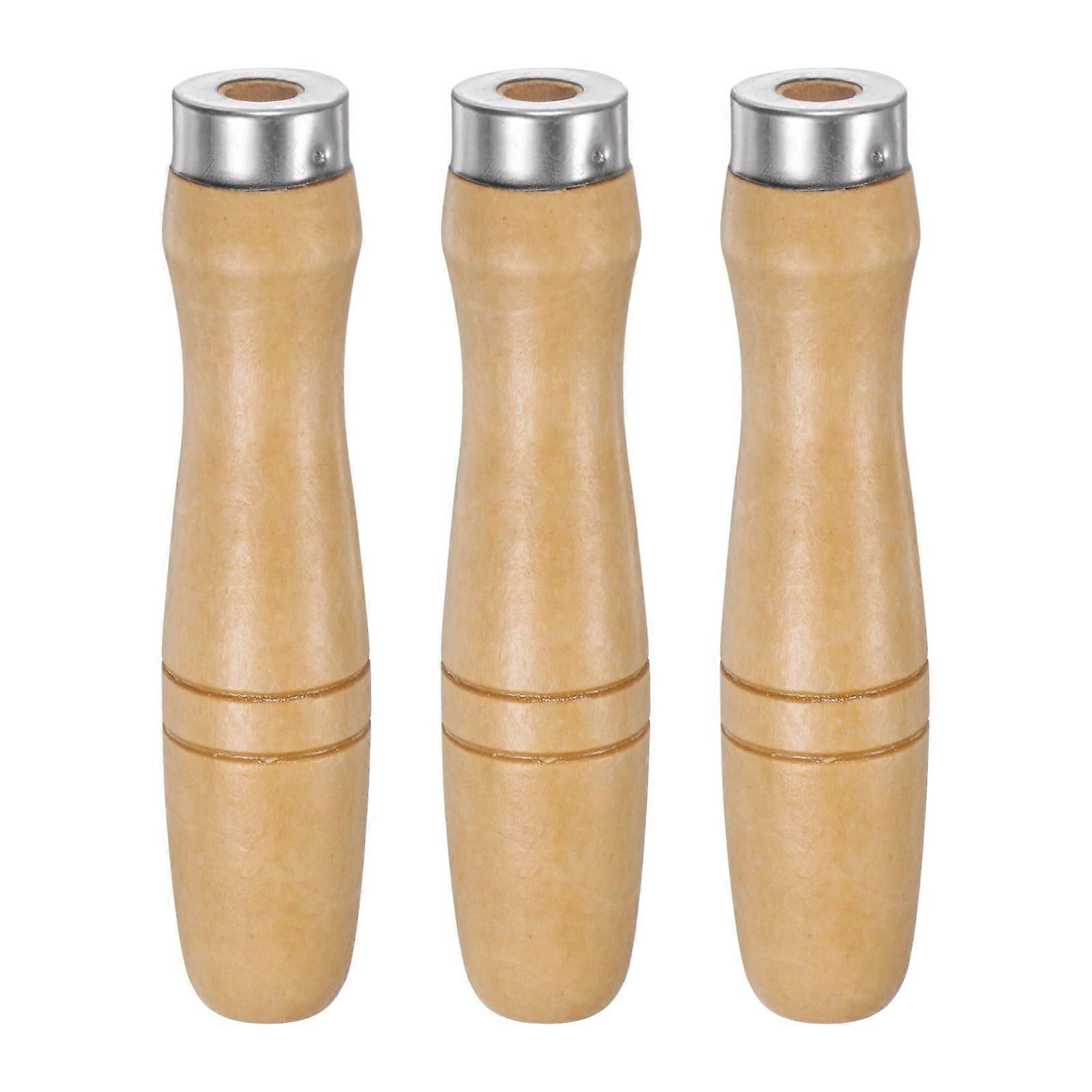 3pcs Wooden File Handles 4.72 Inch with Metal Collar Ergonomic Grip for 1418 Inch Metal Files