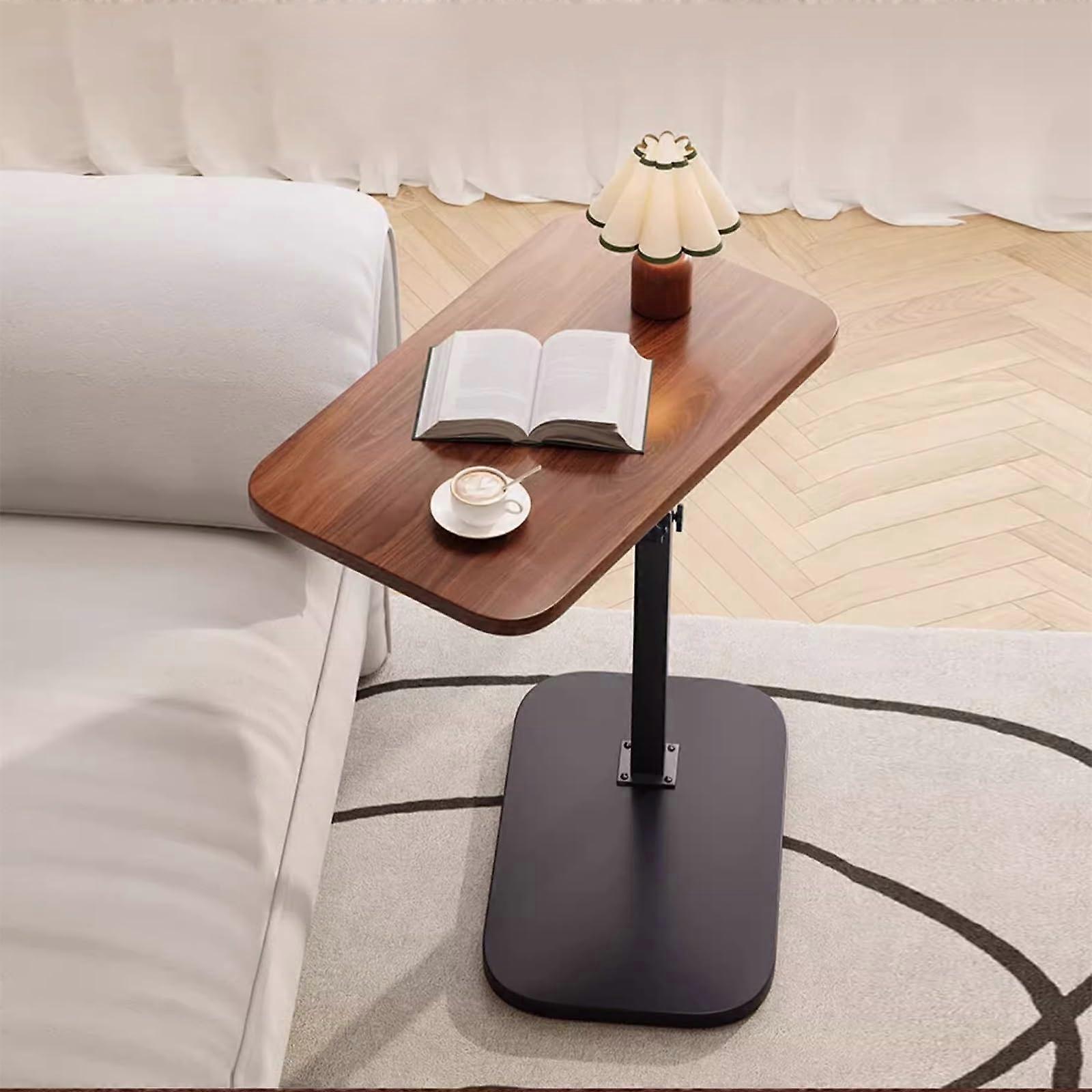 Adjustable Height TV Tray Table with 360° Swivel, Sofa Side Desk for Eating and Laptop, Brown