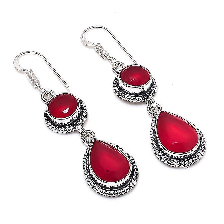 Garnet Gemstone 925 Sterling Silver Earring 2.17"