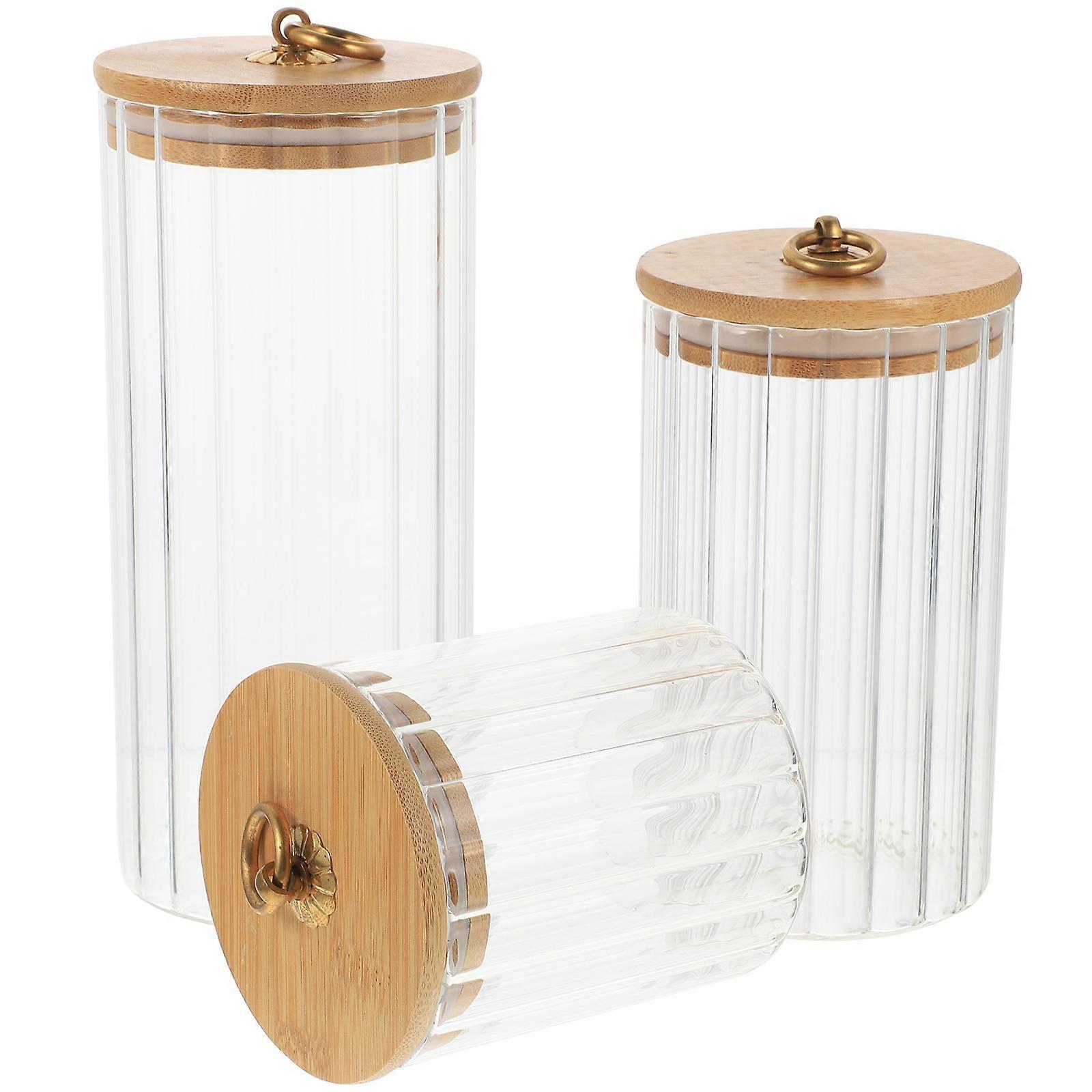 Storage Jars Glass Storage Jars for Kitchen Use 3Pcs Set with Bamboo Lids