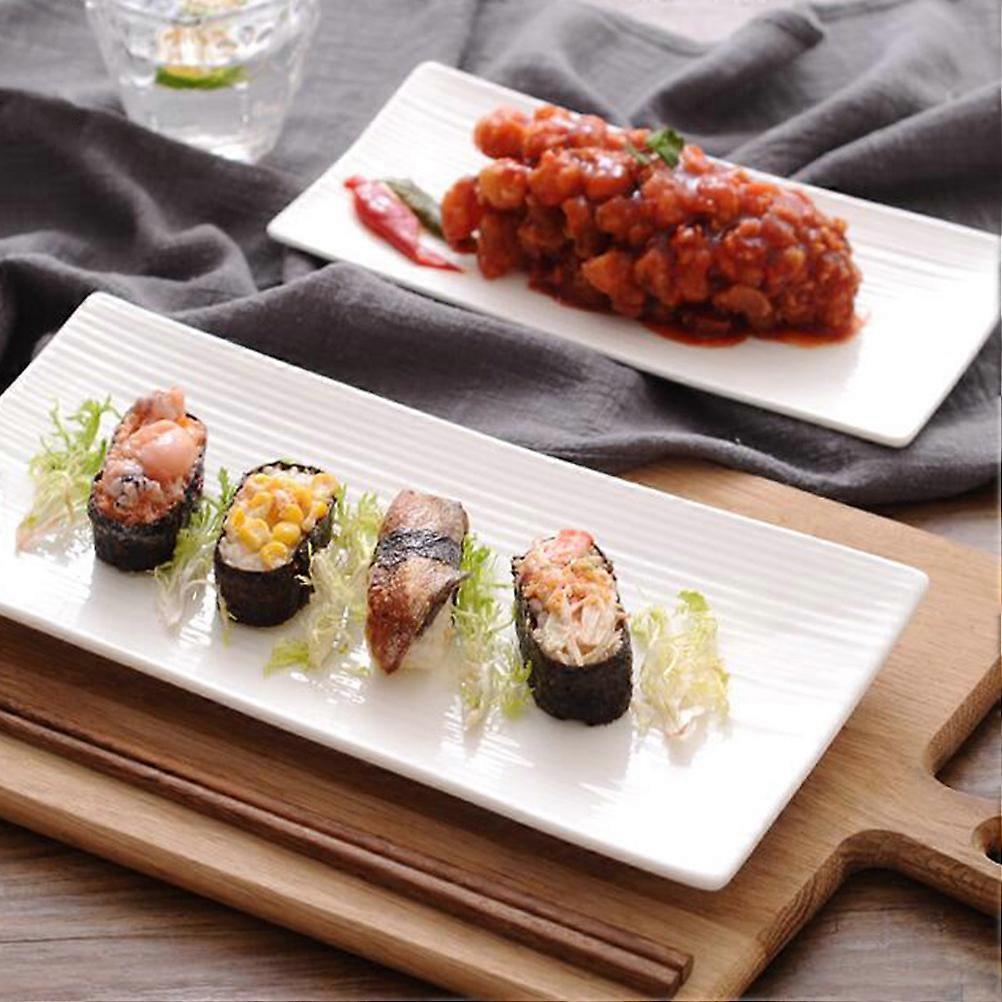 White Rectangular Ceramic Loaf Pan for Sushi and Bread 10Inch