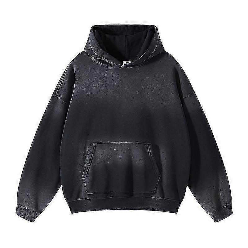 2025 Solid color blank plus velvet thickened spray dyed distressed hoodie jacket