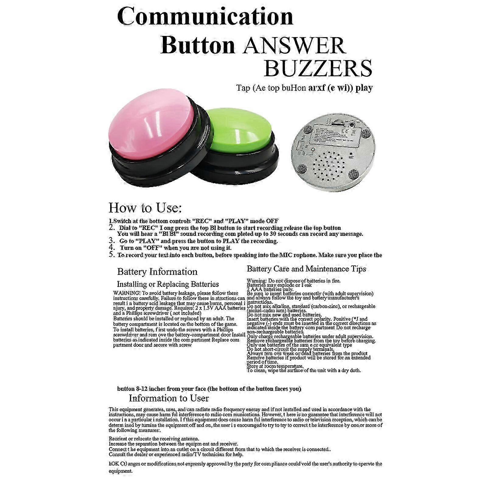 Pet Training Button with Voice Recording and Sound Playback