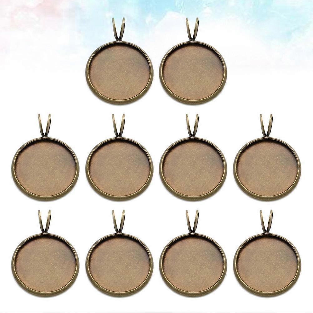 Retro Round Bezel Pendant Tray Light Brown 10Pcs for DIY Making Use