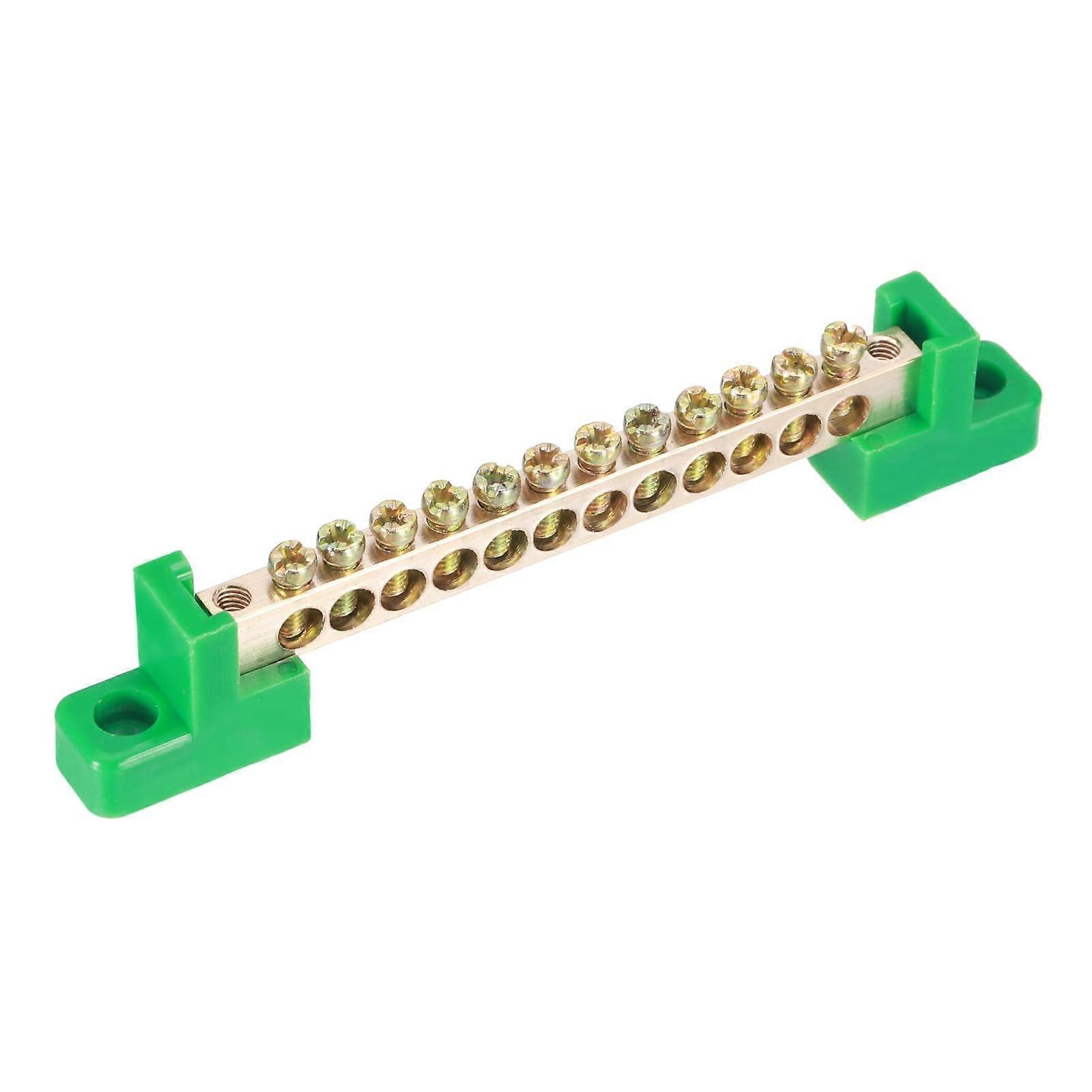 12 Position Brass Electrical Terminal Block with Bridge Design Grounding Bus Bar, Rust Resistant