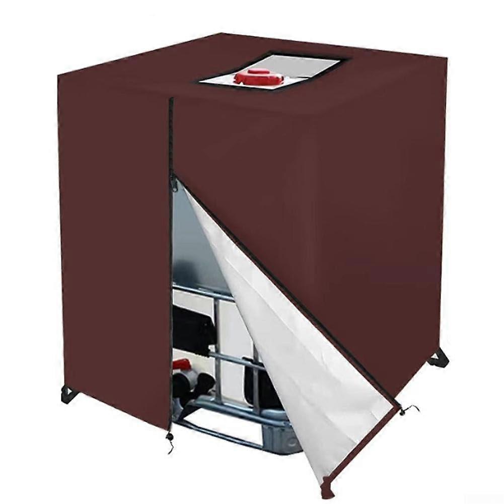 IBC Tank Cover 420D Waterproof UV Resistant Outdoor IBC Container Protector with Drawstring Coffee