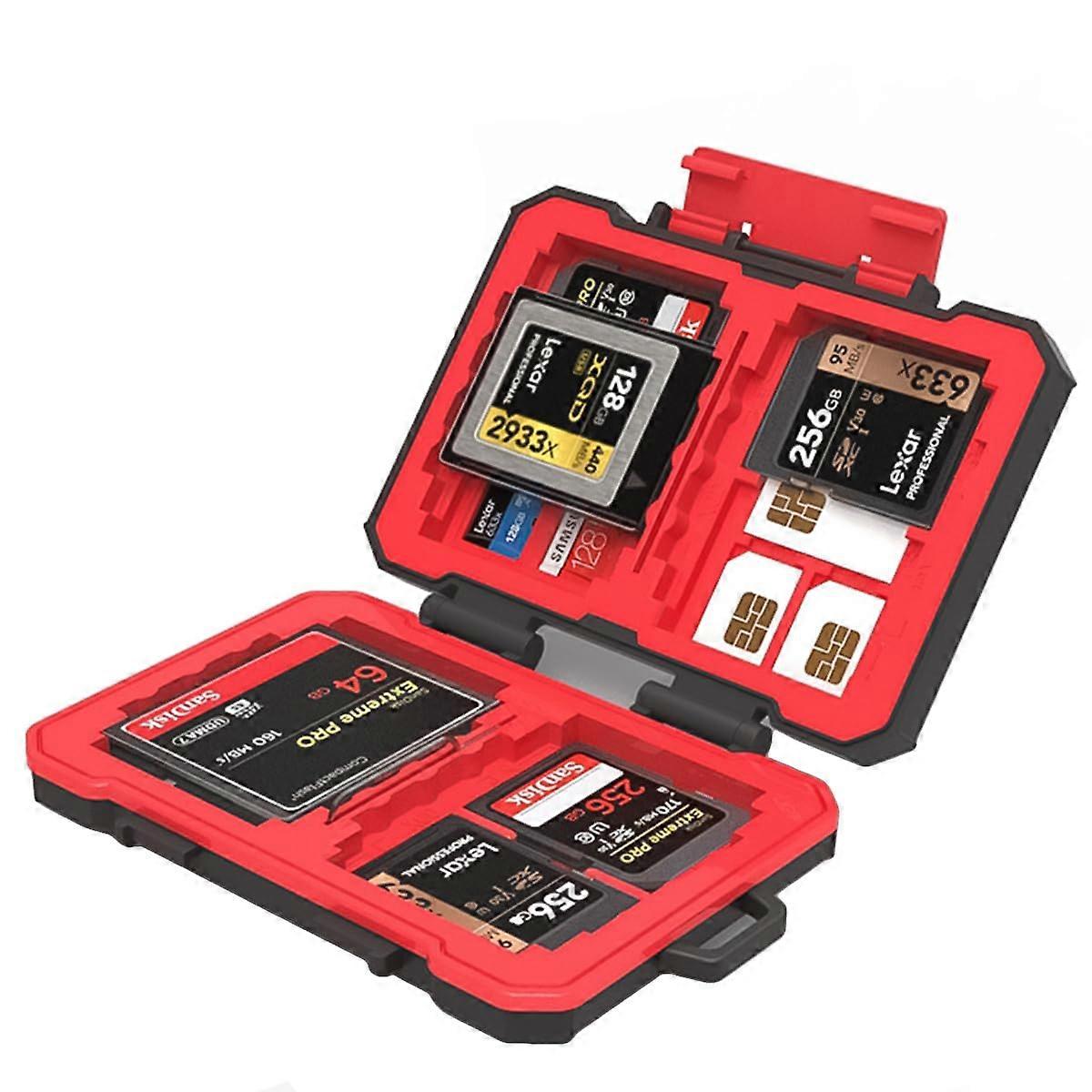 Waterproof Shockproof Memory Card Case 33 Slots SD CF Holder with Carabiner Clip Red