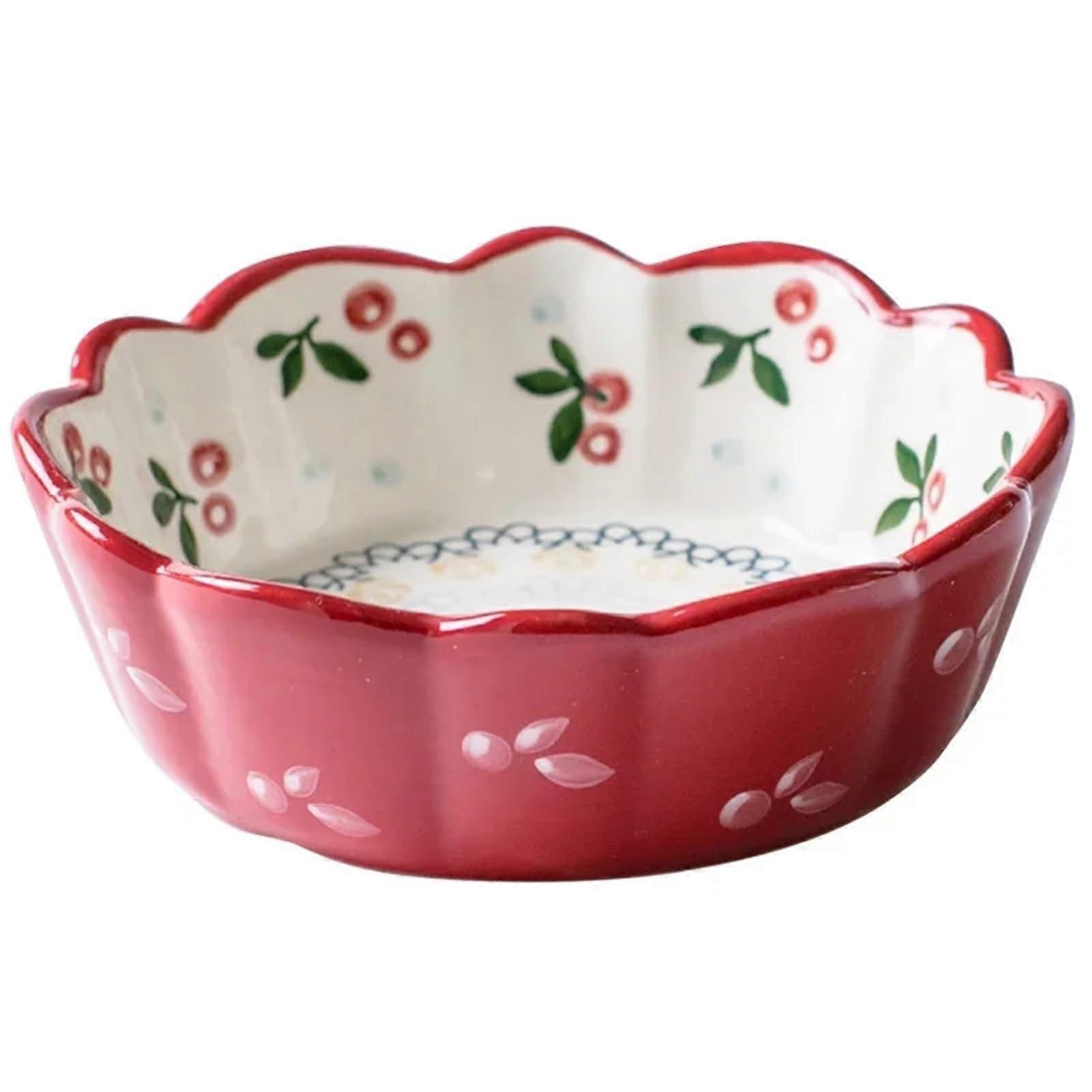 Red Ceramic Salad Bowl Microwave Safe SpillResistant Stackable Dinnerware 1pc Cherry Design