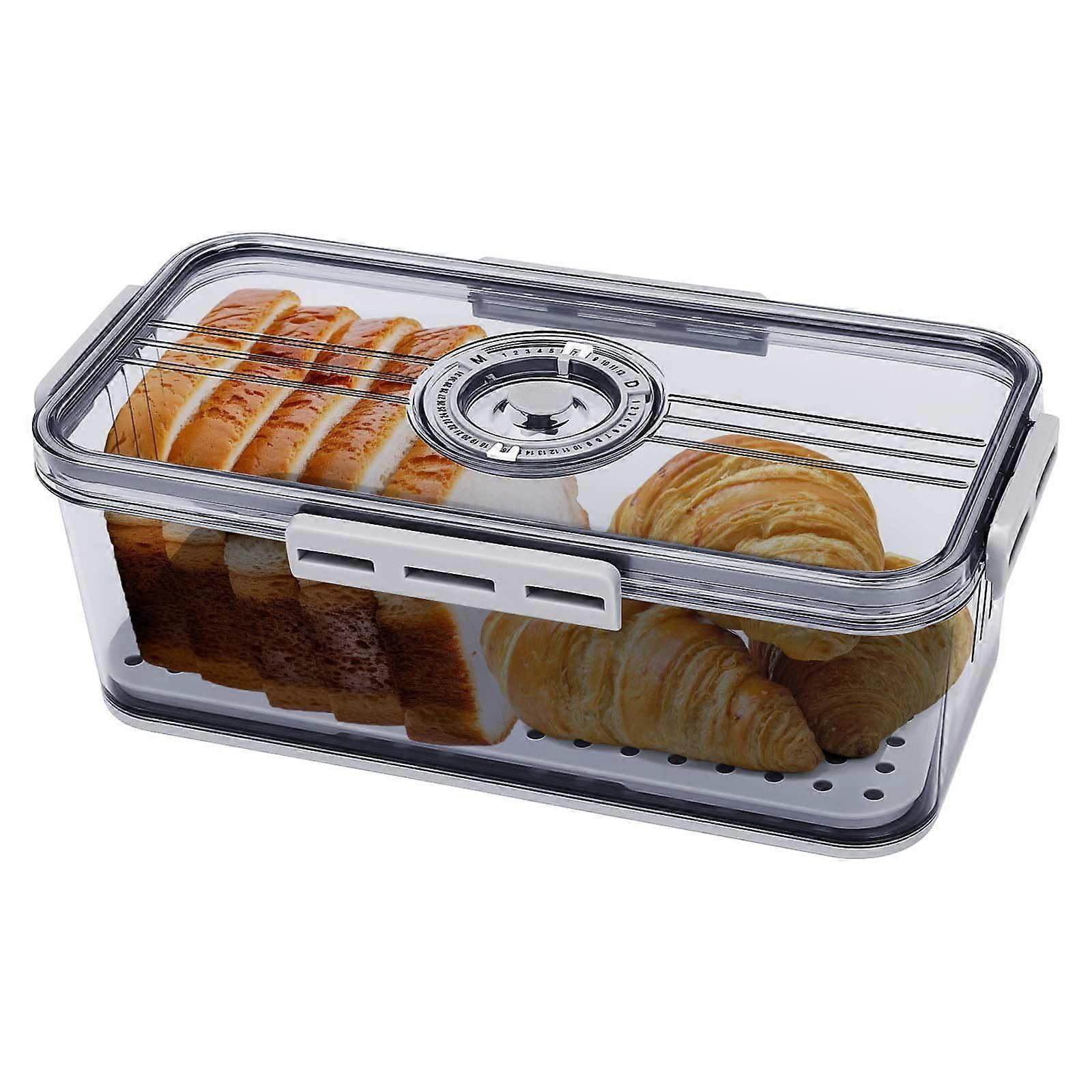 Airtight Bread Box with Timer and Adjustable Air Vent Plastic Bread Keeper for Homemade Loaf Grey
