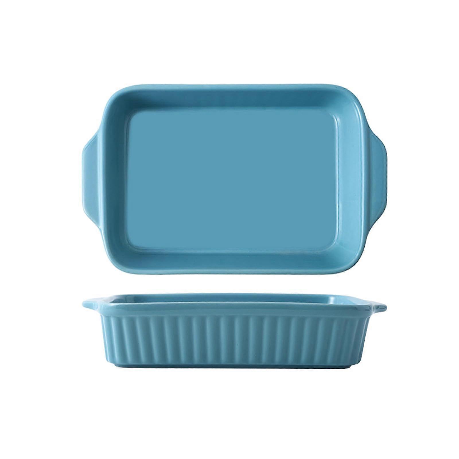 Large Blue Ceramic Baking Dish with Handles, Rectangular Oven Safe, Microwave Dishwasher Safe