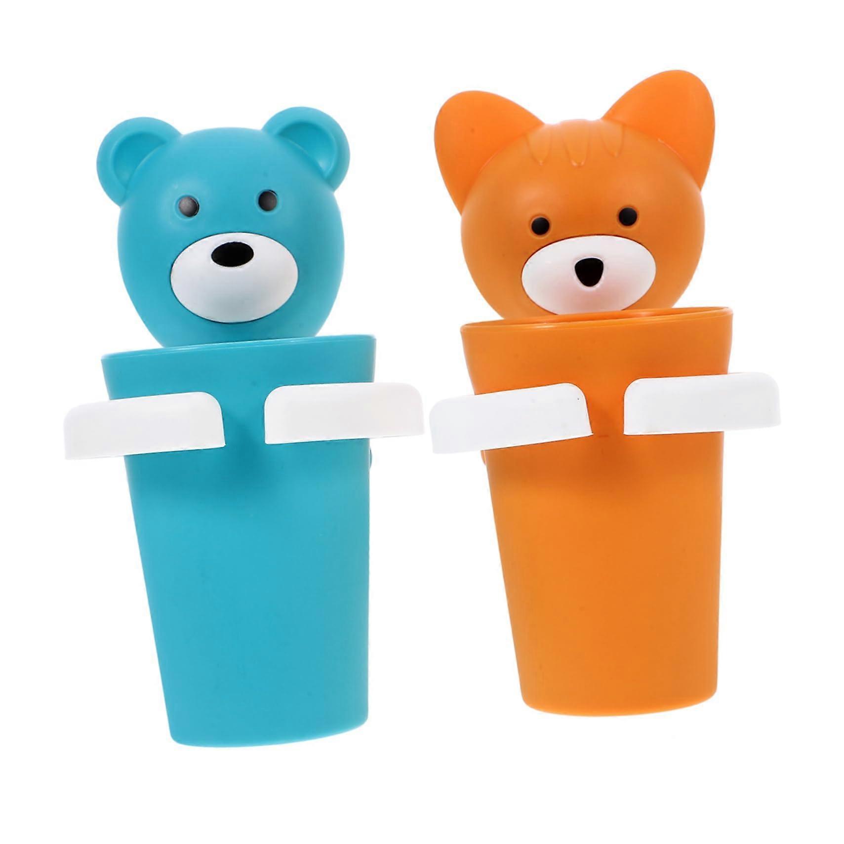 2 Sets Wall Mounted Cartoon Toothbrush Holder with Cup, Drill Bathroom Storage Rack