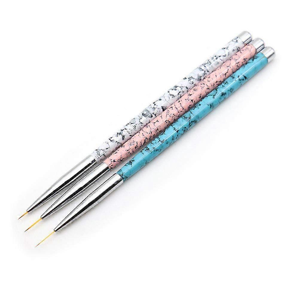 Nail Art Brushes Set with Precision Tips, 3 Head Lengths, Ergonomic Marble Handle for Gel Designs