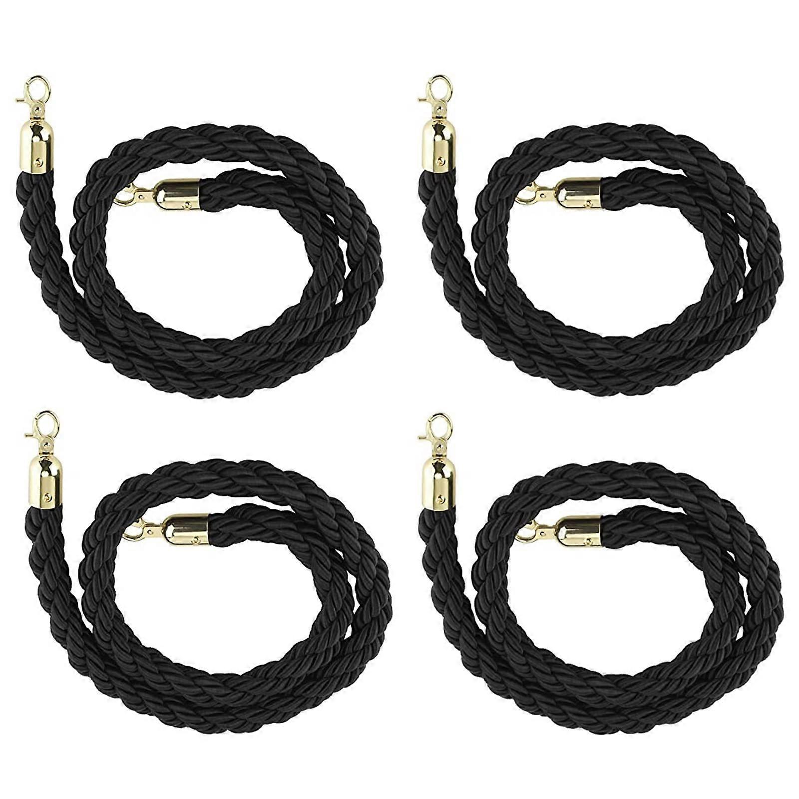 Black Braided Stanchion Rope for VIP Crowd Control, Durable Hemp Barrier for Queue Divider