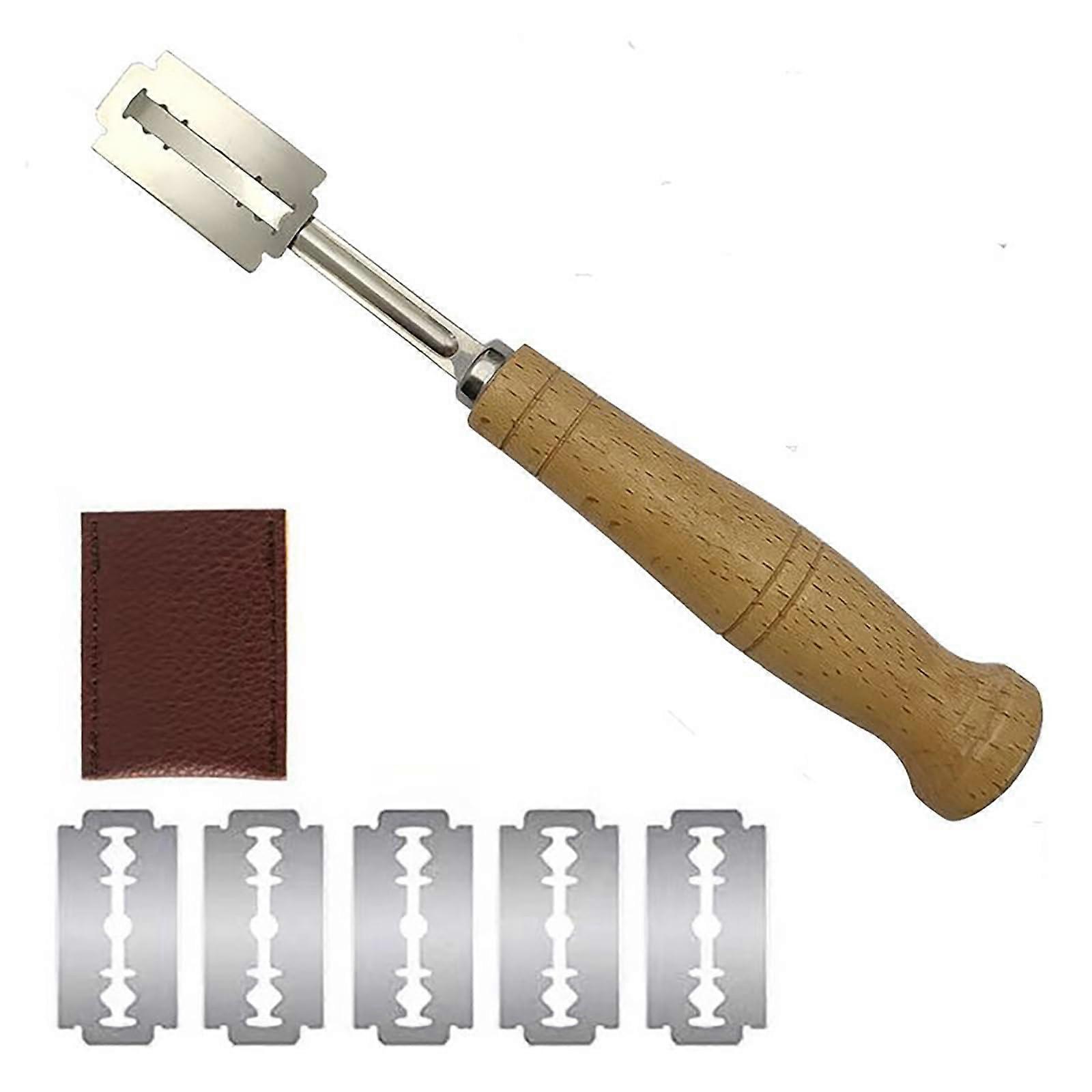 Bread Scoring Tool with Stainless Steel Blades, Ergonomic Wooden Handle, Includes 5 Extra Blades