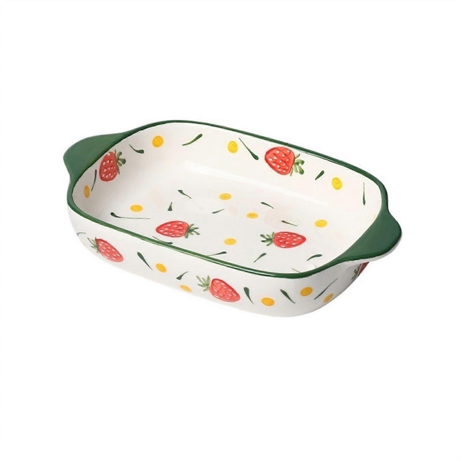 Ceramic Baking Dish with Double Handles, Oven and Microwave Safe Rectangular Casserole 600ml Dark Green
