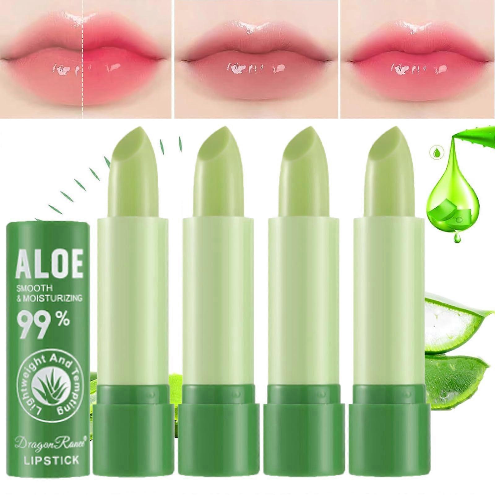 4 Pack Aloe Vera Color Changing Lipstick with Long Lasting Moisture for Sensitive Lips