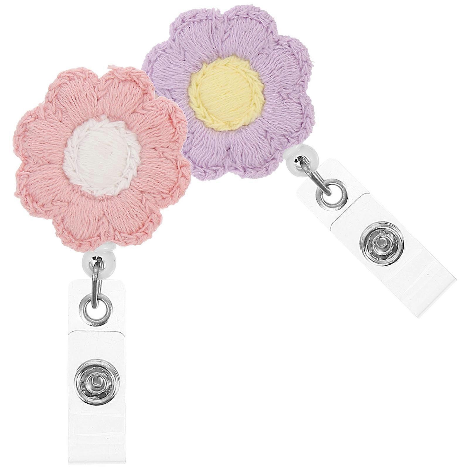 2Pcs Retractable Sunflower Badge Holder Practical Name Tag Clip
