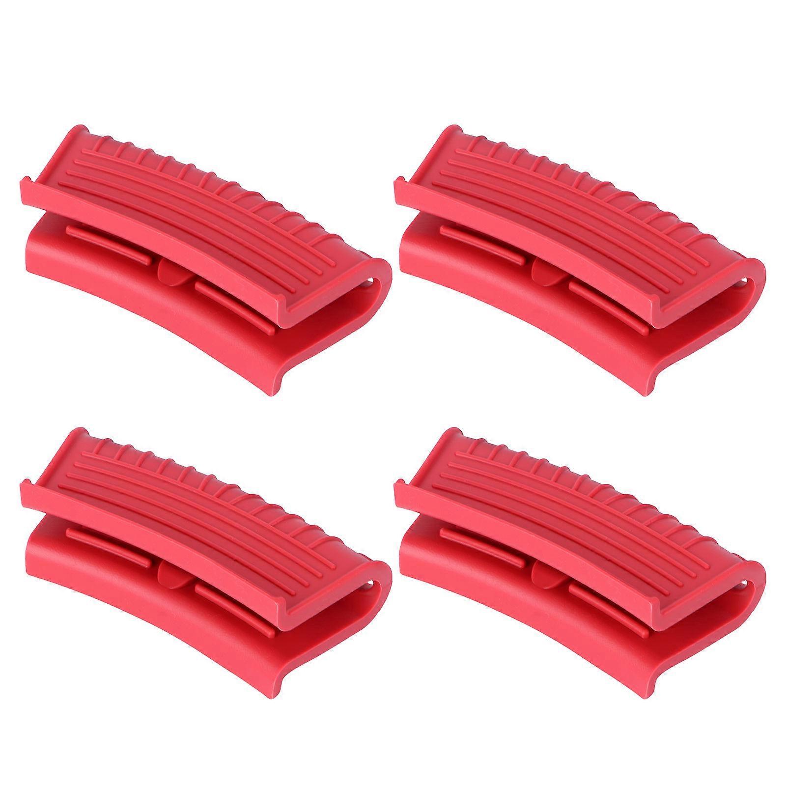 Red Silicone Heat Resistant Pot Handle Sleeve 4Pcs Kitchen Cooking Tool