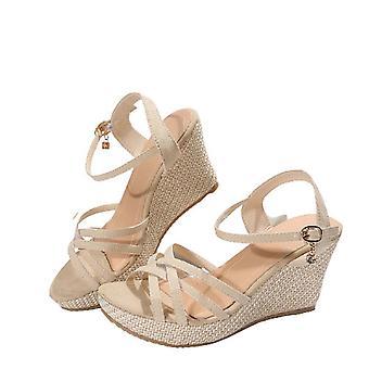 Nude sandaler Peep-toe pumps dame sommer casual åben tå kilehæle ensfarvede strand romerske platformsandaler 6.5(38)