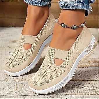 Klassiske casual loafers til kvinder, slip-on design, alsidige flade sko til business casual og weekendstil. Beige 38