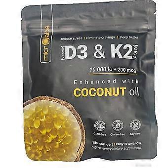 Vitamine D3 & K2 200 mcg verrijkt met kokosolie 180 softgels - Zwart