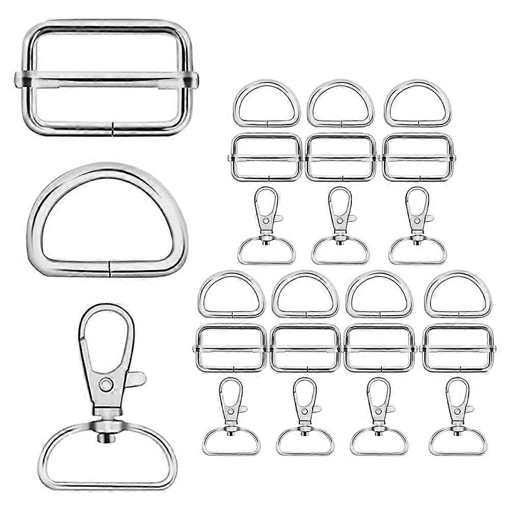 24Pcs Metal Snap Hook Ring Set for DIY Crafting Silver D Ring Buckles