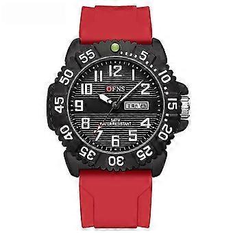 OFNS Men's Sport Watch - Red Silicone Strap, 5ATM Water Resistant, Date Display, Durable Design for Active Lifestyles