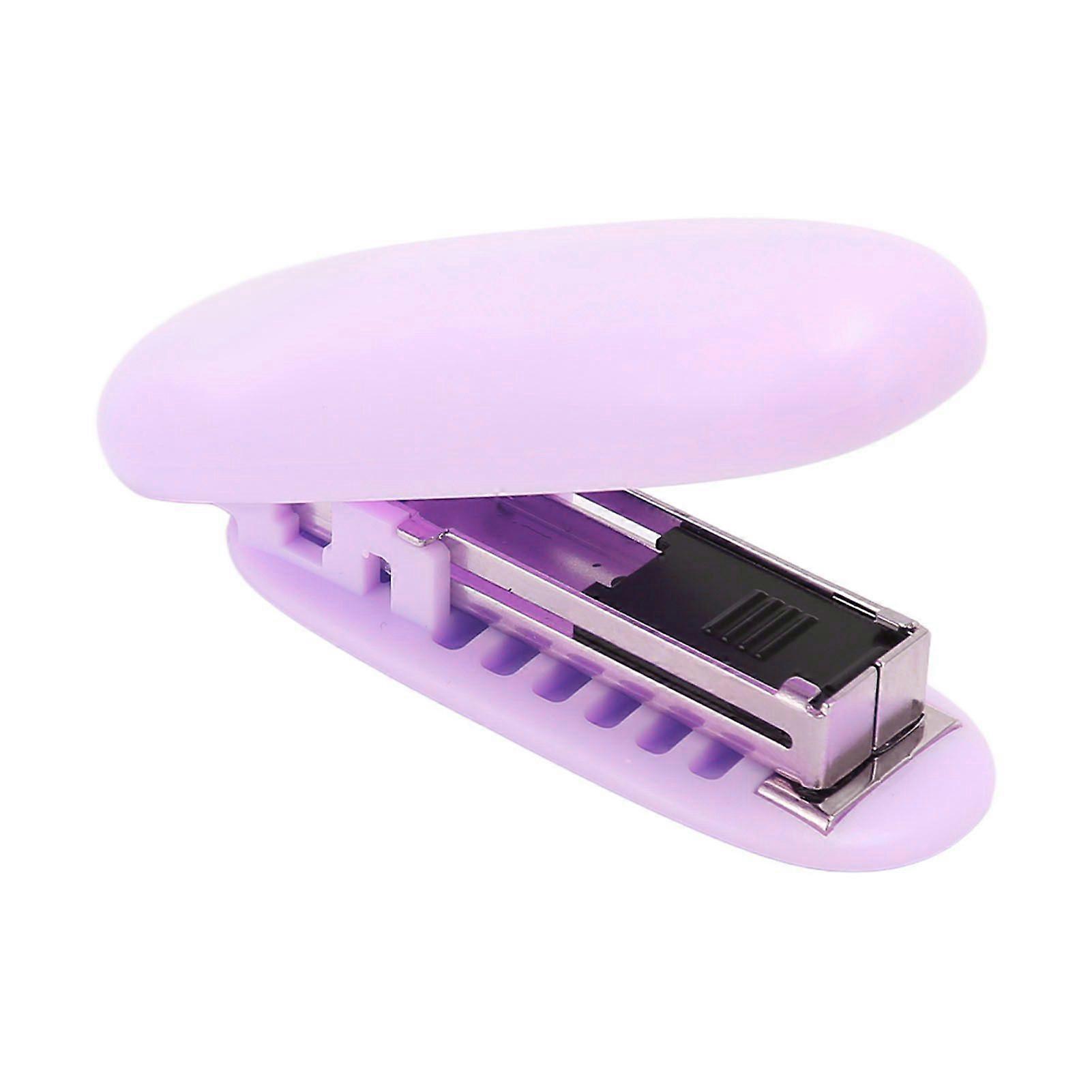 4Pcs Portable Stapler Foldable Storage Effort Saving Lever Structure Compact Rounded Shape Mini Stapler for Office School Purple