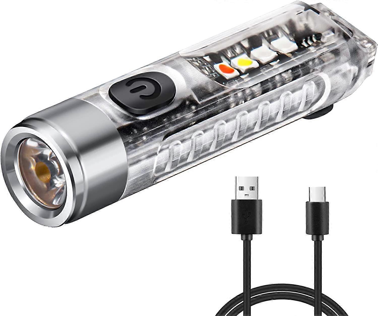 Mini Powerful Keychain LED Flashlight Type-C Rechargeable Flashlights IP65 Waterproof Multi Function for Emergency Suitable