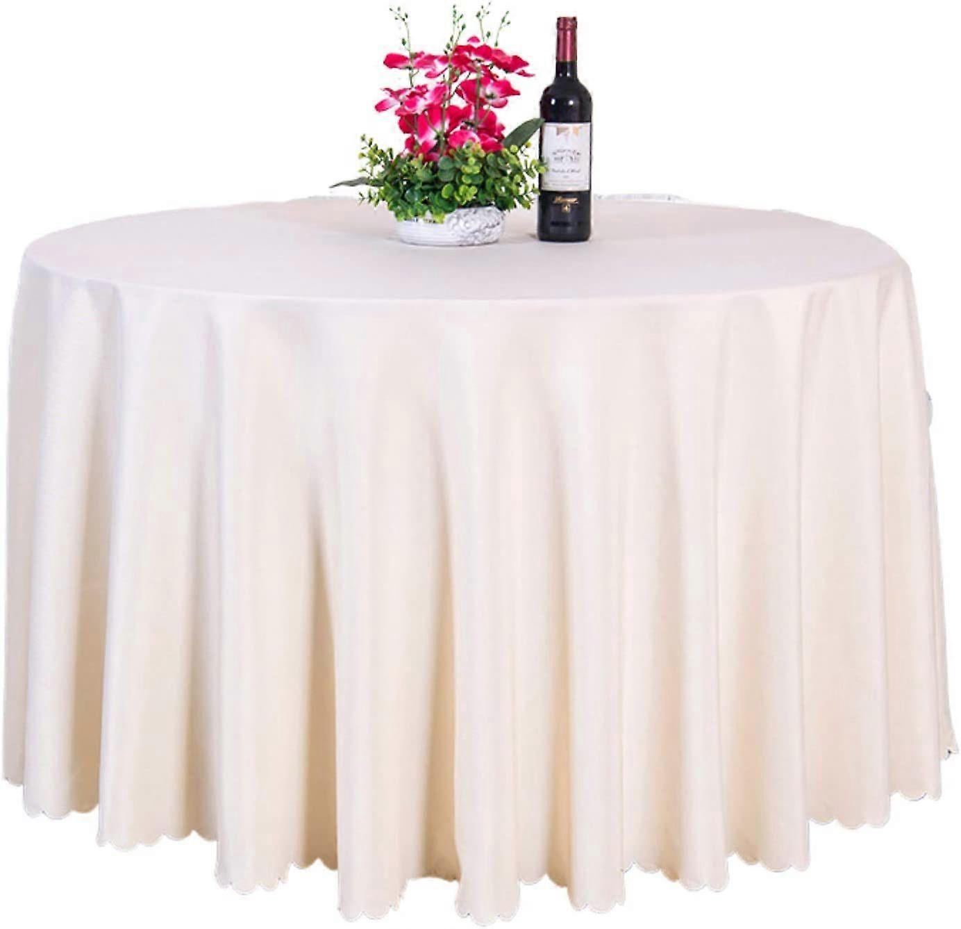 Round solid color polyester tablecloth Household tablecloth (Beige)