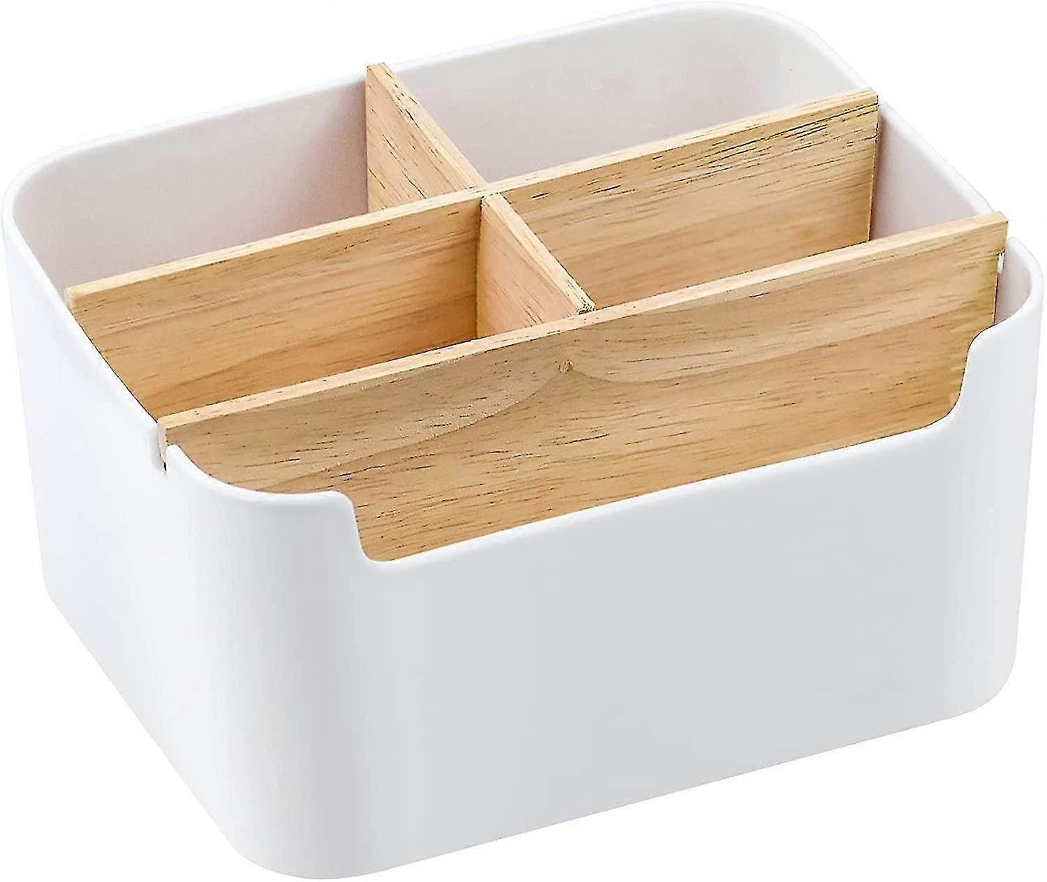 Desktop Storage Boxes, Storage Box With 5 Wooden And Plastic Compartments, Multi-function